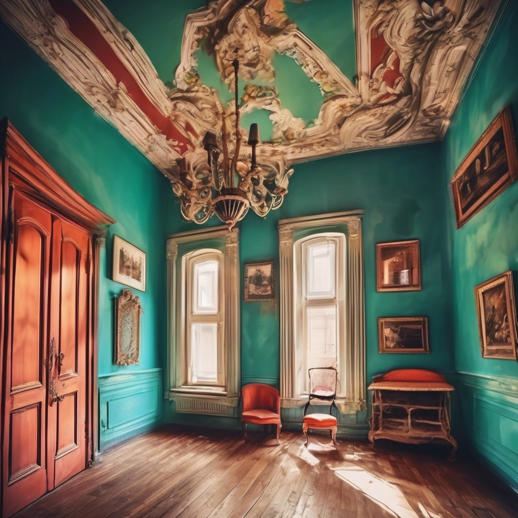 a classic home interior with vibrant painted walls and ceilings