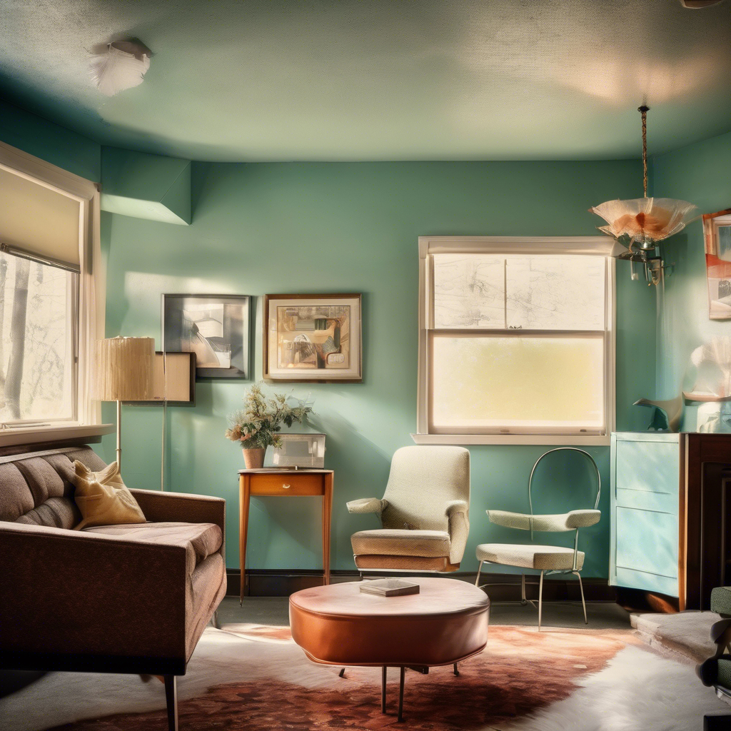 a mid-century american home interior with high end painted walls and ceilings