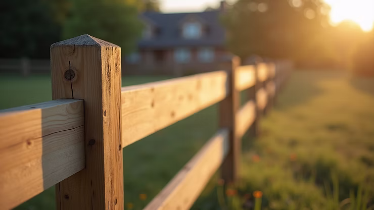 Close-up view of a freshly installed wooden fence post showing level alignment