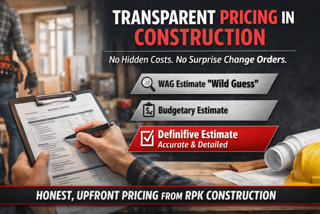 Transparent structural repair estimate from RPK Construction in Bucks County, PA with detailed pricing breakdown and no hidden change orders.