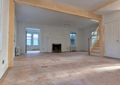 timber beam open living room - RPK Construction LLC